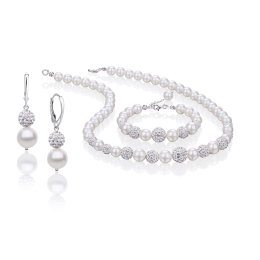 Komplet biżuterii perły białe, kryształy oraz srebro 925 wyprzedaż coccola.pl