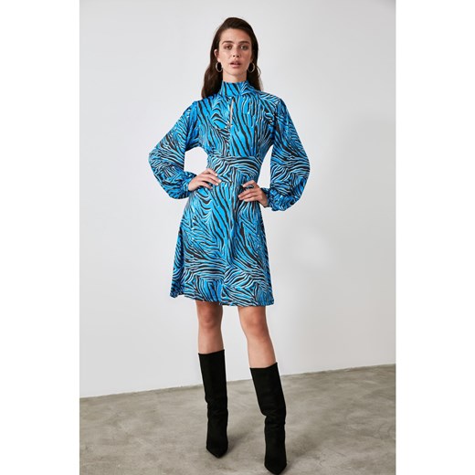 Trendyol Navy Sheer Neckline Back Detailed Knitted Dress Trendyol XS Factcool
