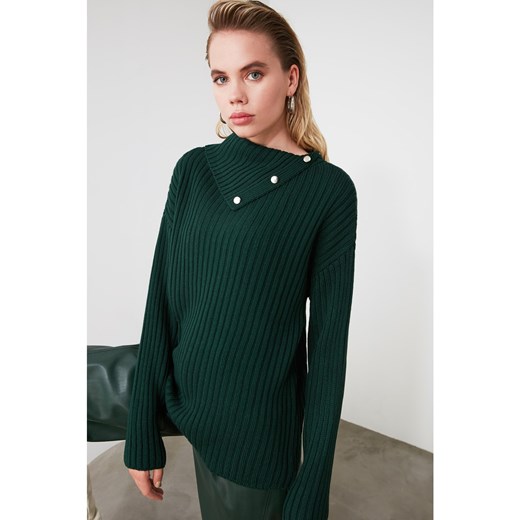 Trendyol Emerald Green Wipe Collar Knit Sweater Trendyol M Factcool
