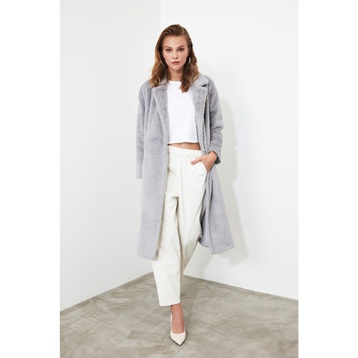 Trendyol Grey Oversize Artificial Fur Long Coat Trendyol 42 Factcool