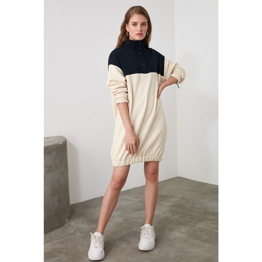 Trendyol Beige Color Blocked Oversize Knitted Sweat Dress Trendyol S Factcool