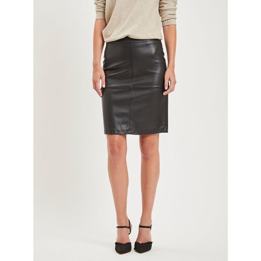 Black leather pencil skirt with slit VILA Pen New Vila XS Factcool