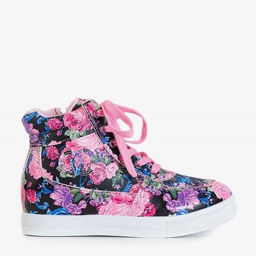 OUTLET Różowo - czarne dziewczęce sneakersy na krytym koturnie w kwiaty Ruza - Obuwie Royalfashion.pl 34 royalfashion.pl
