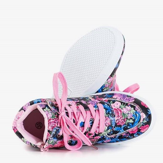OUTLET Różowo - czarne dziewczęce sneakersy na krytym koturnie w kwiaty Ruza - Obuwie Royalfashion.pl 31 royalfashion.pl