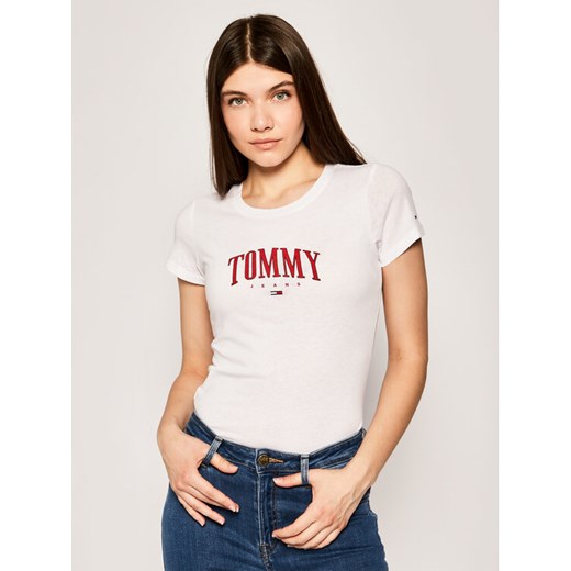 Tommy Jeans T-Shirt Script DW0DW08061 Biały Slim Fit Tommy Jeans XS wyprzedaż MODIVO