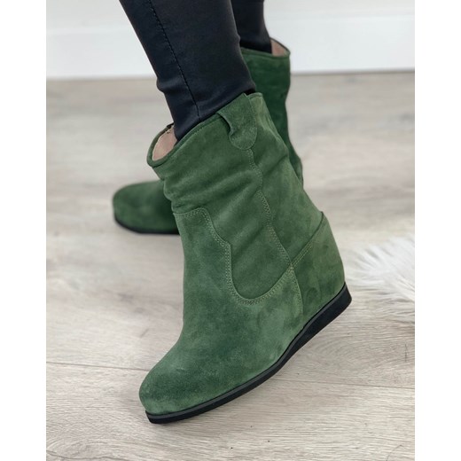 Zielone botki damskie skórzane 2704/E41 37 promocja Oleksy - producent obuwia