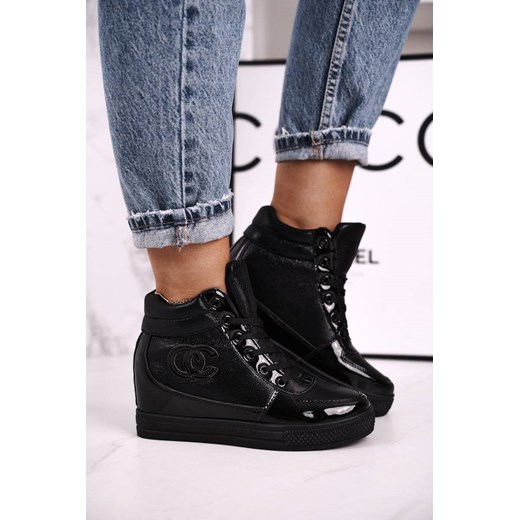 Buty sportowe damskie Ph1 sneakersy w stylu młodzieżowym czarne ze skóry ekologicznej 