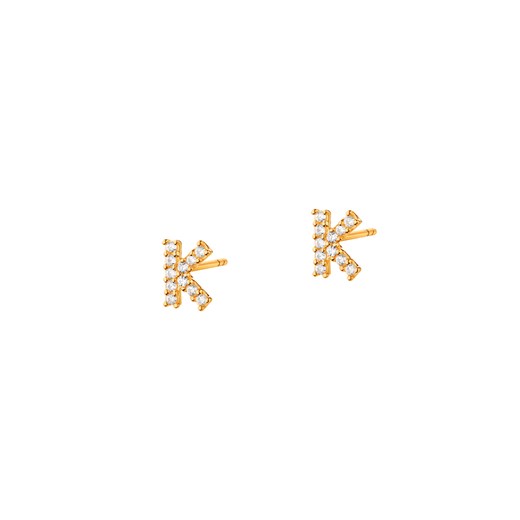 Złote kolczyki z cyrkoniami - litery K  APART