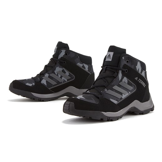 Buty trekkingowe dziecięce Adidas czarne sznurowane w abstrakcyjne wzory 