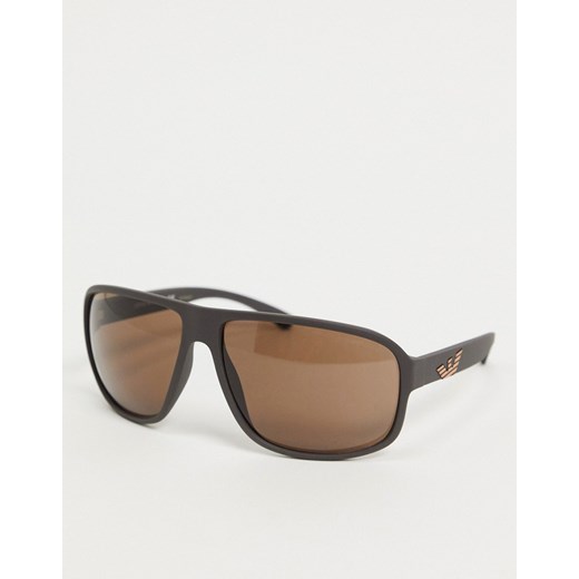Emporio Armani – Brązowe okulary przeciwsłoneczne z kwadratowymi oprawkami-Brązowy Emporio Armani No Size Asos Poland okazyjna cena