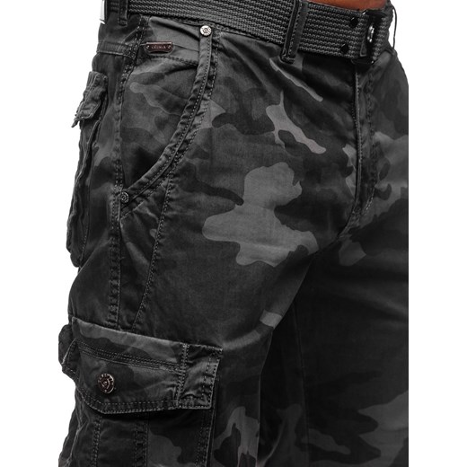Grafitowe spodnie bojówki moro plus size męskie z paskiem Denley CT8501  okazyjna cena Denley