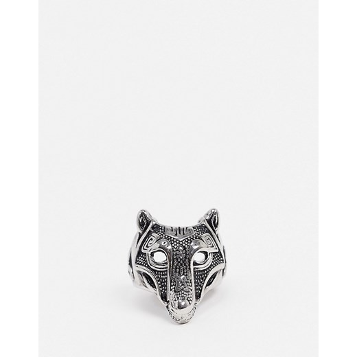 ASOS DESIGN – Pierścionek ze stali nierdzewnej z motywem wilka w kolorze srebrnym XS Asos Poland