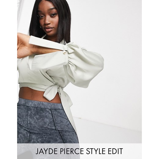 ASOS DESIGN – Satynowa kopertowa koszula z ozdobnym wiązaniem w talii-Brak koloru 40 Asos Poland