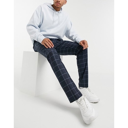 Selected Homme – Dopasowane spodnie garniturowe w kolorze granatowym w prostą kratkę Selected Homme W32 L32 Asos Poland