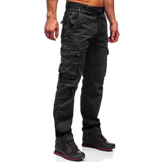 Czarne spodnie bojówki męskie z paskiem Denley CT8905 S promocyjna cena Denley
