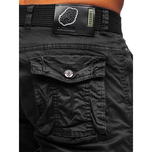 Czarne spodnie bojówki męskie z paskiem Denley CT8905 XL promocja Denley