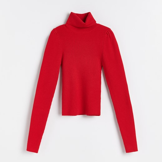 Reserved - Sweter z prążkowanej dzianiny z golfem - Czerwony Reserved S wyprzedaż Reserved