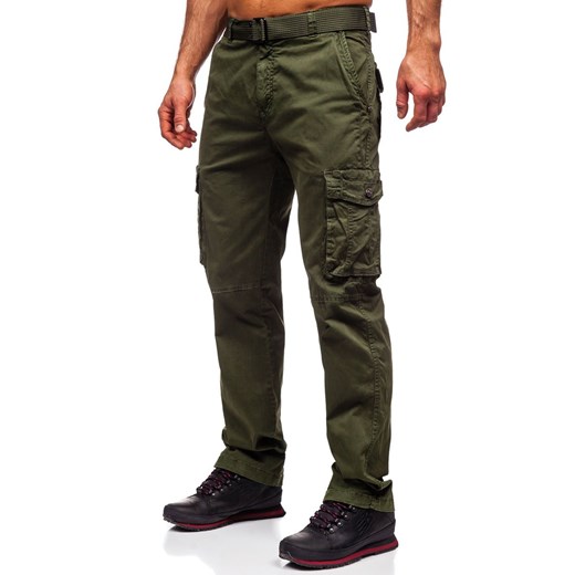 Zielone spodnie bojówki męskie z paskiem Denley CT8906 S promocja Denley