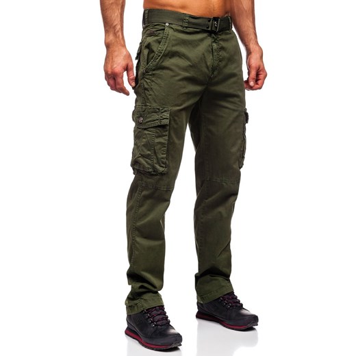 Zielone spodnie bojówki męskie z paskiem Denley CT8906 XL promocja Denley