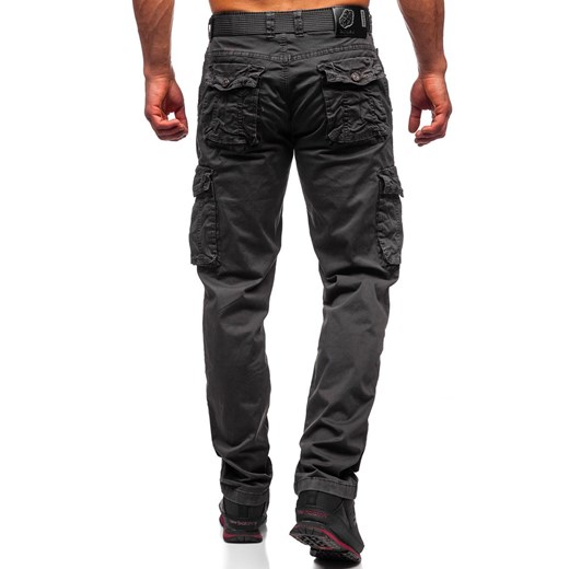 Ciemnografitowe spodnie bojówki męskie z paskiem Denley CT8906 L okazyjna cena Denley