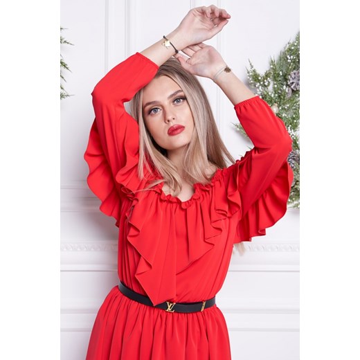 Sukienka Ella Boutique czerwona z długim rękawem mini 