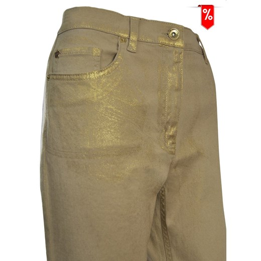 Bawełniane spodnie w kolorze beżowym ze złotą poświatą 46 wyprzedaż sklepcdn.pl