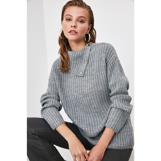 Trendyol Grey Wipe Collar Knit Sweater Trendyol S Factcool