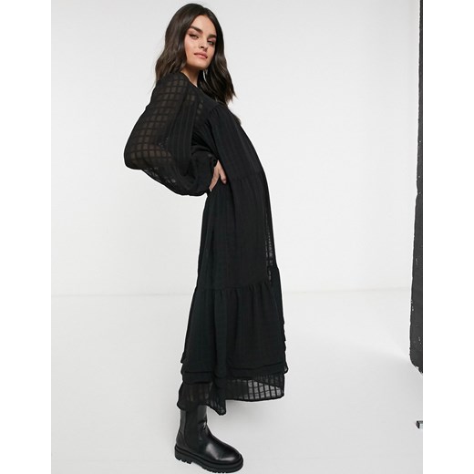 ASOS DESIGN – Czarna luźna sukienka maxi o kroju oversize z zaszewkami i wzorem w kratę-Czarny 44 Asos Poland