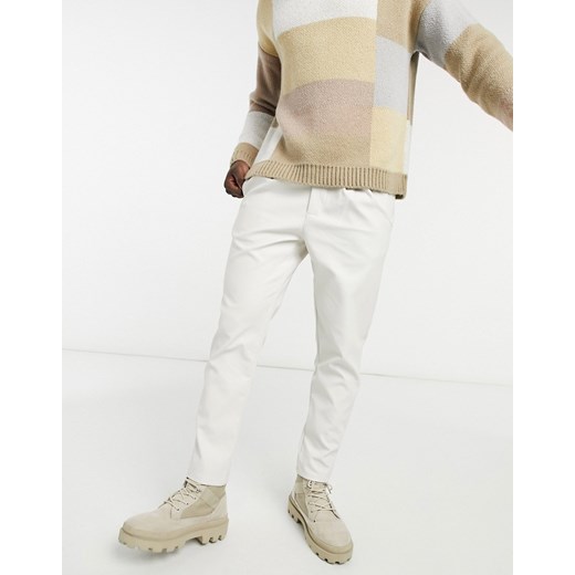 ASOS DESIGN – Białe spodnie cygaretki z imitacji skóry-Biały 32" Long Asos Poland