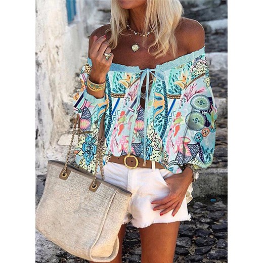 Bluzka damska Sandbella z długim rękawem z dekoltem typu hiszpanka 