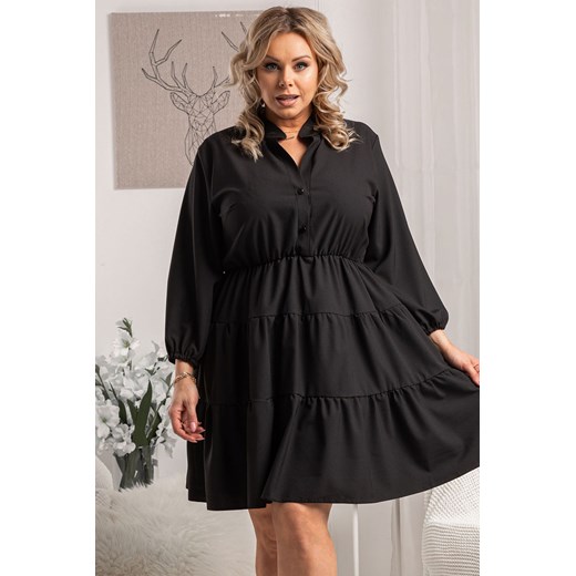 Sukienka rozpinana polo marszczenia plus size ALEKSANDRA gładka czarna Plus Size karko.pl