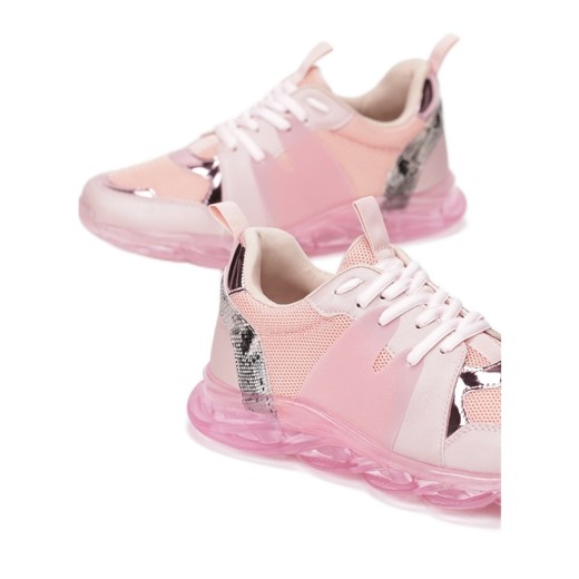 Buty sportowe damskie Vices na wiosnę różowe sznurowane ze skóry ekologicznej 