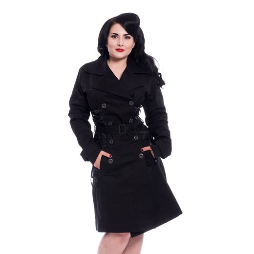 Gotycki płaszcz z wiązaniem Ellen Coat Chemical Black M rockzone.pl