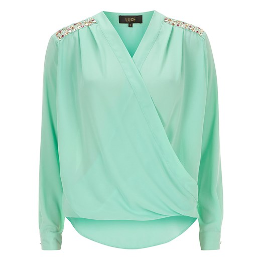 Luxe Mint wrap trim blouse dorothy-perkins mietowy 