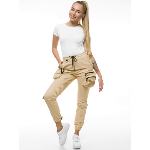 SPODNIE DAMSKIE CHINO JOGGERY BEŻOWE OZONEE O/802 S okazja ozonee.pl