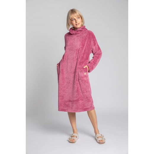 Długa Pluszowa Sukienka z Kołnierzem - Wrzosowa Moe L-XL MOLLY.PL