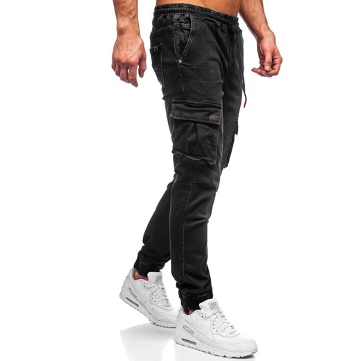 Czarne jeansowe joggery bojówki spodnie męskie slim fit Denley 31008W0 XL Denley wyprzedaż