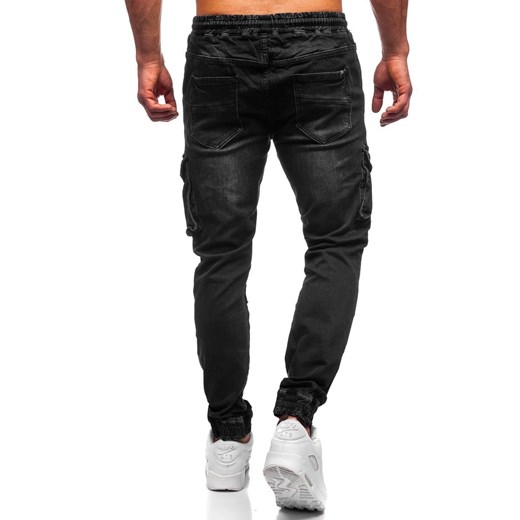Czarne jeansowe joggery bojówki spodnie męskie slim fit Denley 31008W0 M promocja Denley