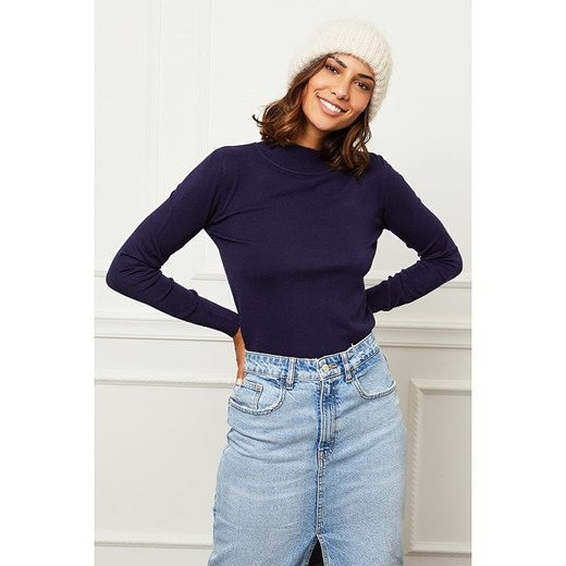 Sweter damski Soft Cashmere z golfem niebieski kaszmirowy 