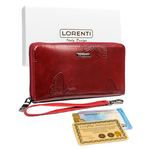 Czerwony portfel z motywem motyli, skóra licowa matowa, Lorenti Lorenti uniwersalny rovicky.eu