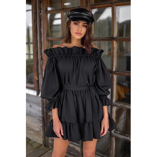 Popatu Czarna sukienka z odkrytymi ramionami Portofino Popatu S/M POPATU