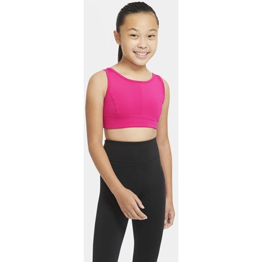 Stanik sportowy o wydłużonym kroju dla dużych dzieci (dziewcząt) Nike Swoosh Luxe - Różowy Nike L Nike poland