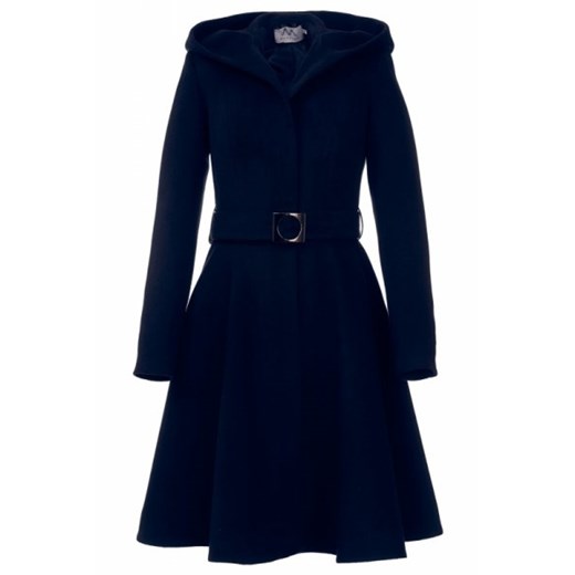 Rozkloszowany płaszcz midi z kapturem PLA006 Navy - Mattire Mattire 40 Mywear