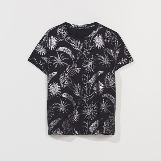 Mohito - Bawełniana koszulka z metalicznym printem - Czarny Mohito XS promocyjna cena Mohito