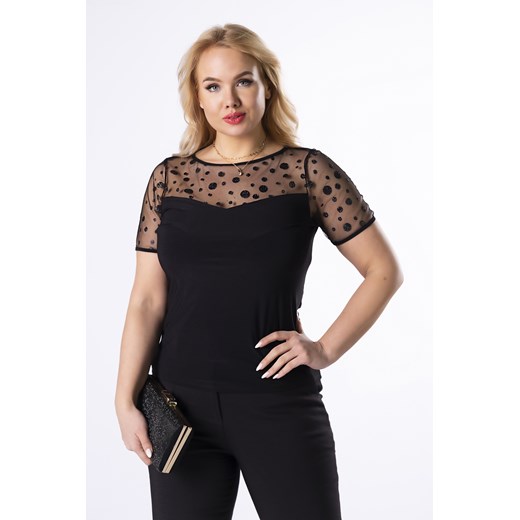 dopasowana bluzka z tiulową wstawką z brokatowymi kropeczkami Ptakmoda.com XXXL ptakmoda.com