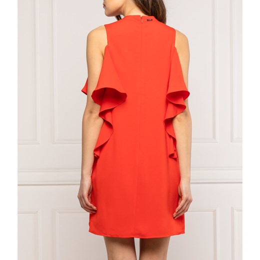 Sukienka czerwona Guess prosta z długim rękawem 