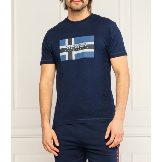 T-shirt męski Napapijri niebieski z krótkimi rękawami 