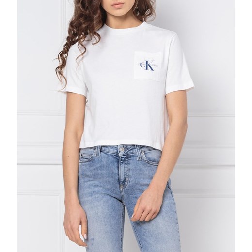 CALVIN KLEIN JEANS T-shirt MONOGRAM CROP POCKET | Regular Fit XS Gomez Fashion Store wyprzedaż