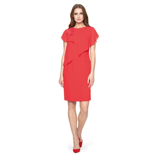 Sukienka Potis & Verso czerwona z krótkim rękawem tkaninowa 
