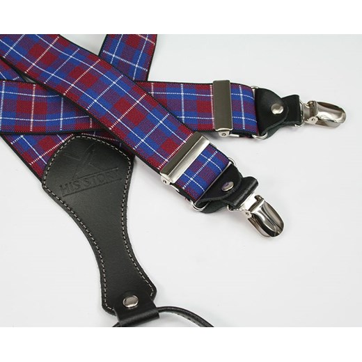 Szelki Szerokie Chabrowo-Bordowe w Kratkę, Męskie, Skóra Naturalna -HIS STORY- Stylowe SZHSTR0073 His Story JegoSzafa.pl